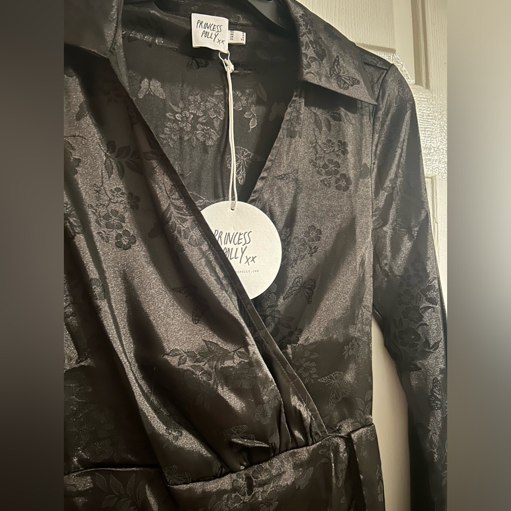 NWT Princess Polly Allira Wrap Mini Dress Black - Picture 4 of 7